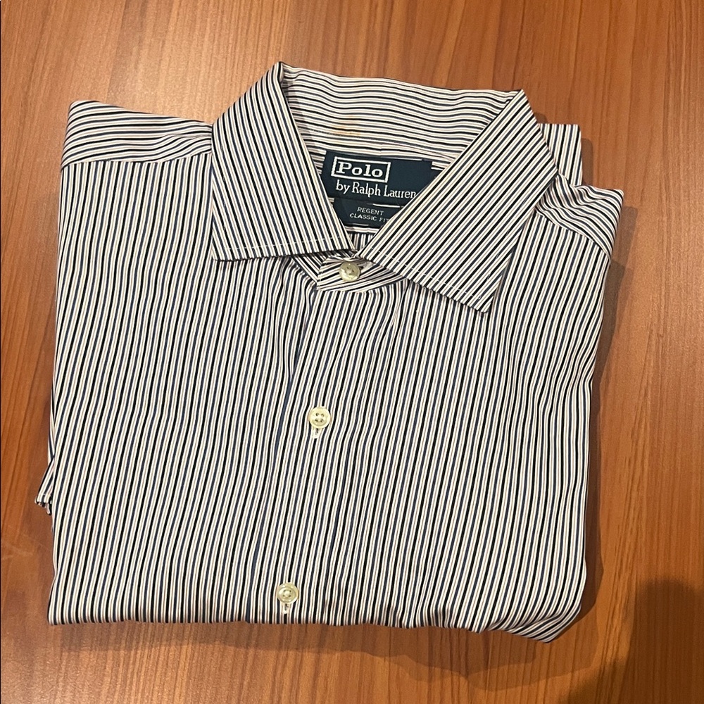 Polo by Ralph Lauren White Shirt with Navy Pinstripes